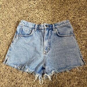 Zara Light Blue High-Rise Denim Shorts with Raw Hem